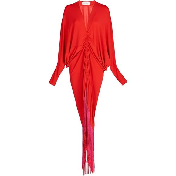 Silvia Tcherassi Women's Red Rosalyn Fringe-detailed Draped Maxi Dress. Size M - Picture 5 of 10